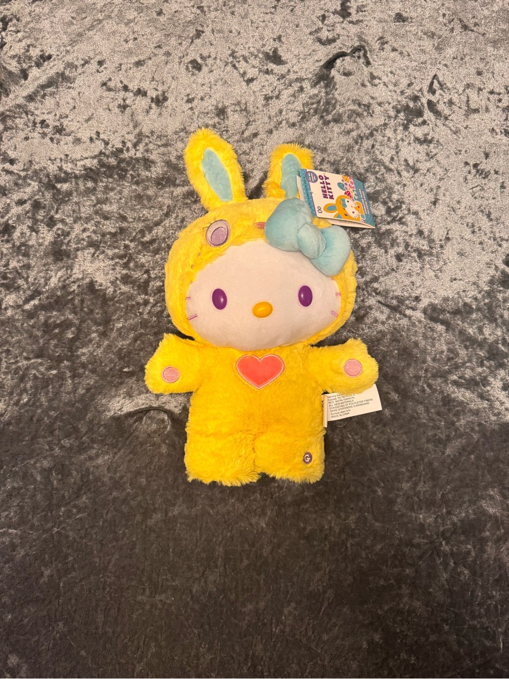 Yellow Bunny Plush Toy with Blue Bow - Kids Soft Cuddly Companion